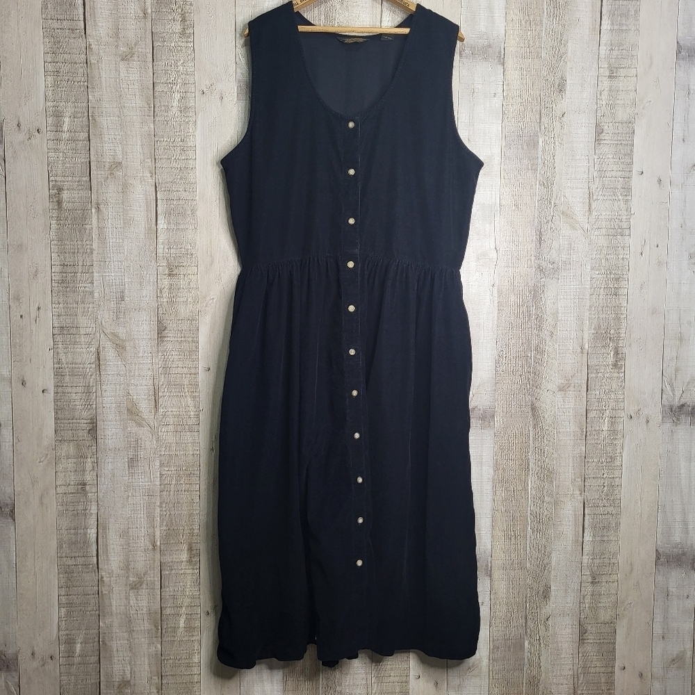 Eddie Bauer Navy Sleeveless Button-Front Midi Dress